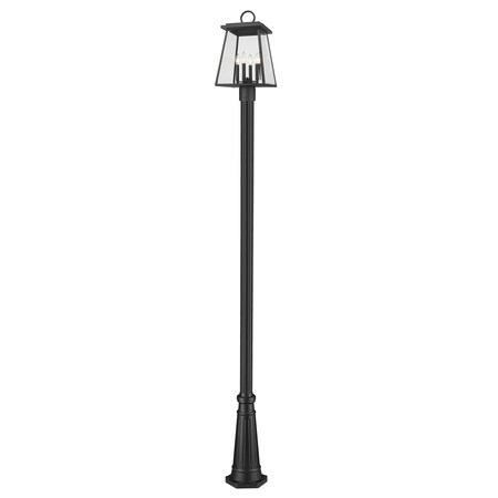Z-Lite Broughton Outdoor Post Mounted Fixture, 4-Light, 12.5 In.W x 116.5 In.H, Black/Clear Beveled 521PHBR-519P-BK
